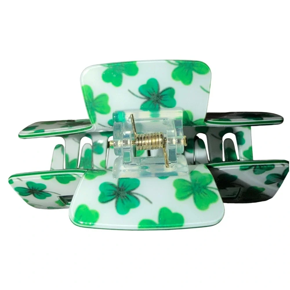 Shamrock Hair‎ Claw Clip Women One Size White Green Excellent Clover Shamrock
